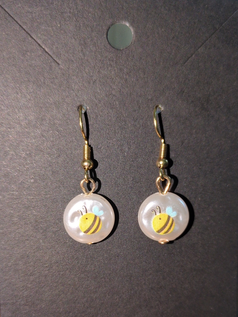 Yellow Bee Dangle Earrings with Pearlescent Discs - Women Jewelry